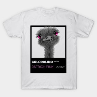 OSTRICH PINK - black card  by COLORBLIND WorldView T-Shirt